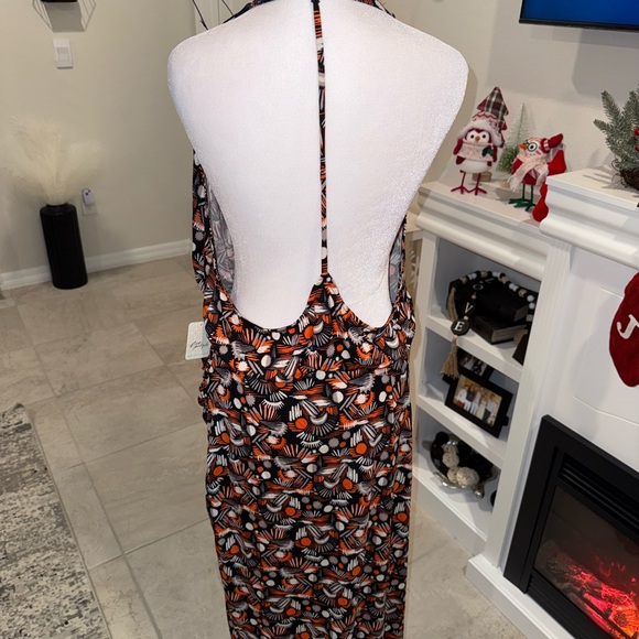 NWT Free People Orange and Black Maxi Dress Size L - Picture 5 of 7